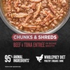 image:imageORIJEN Chunks amp Shreds Wet Cat Food Variety Pack Original  Duck amp Liver Recipes 3oz Cans 12 Count 6 of EachBeef  Tuna Entre Chunks  Shreds
