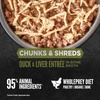 image:imageORIJEN Chunks amp Shreds Wet Cat Food Variety Pack Original  Duck amp Liver Recipes 3oz Cans 12 Count 6 of EachDuck  Liver Entre Chunks  Shreds