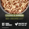 image:imageORIJEN Chunks amp Shreds Wet Cat Food Variety Pack Original  Duck amp Liver Recipes 3oz Cans 12 Count 6 of EachDuck  Liver Entre Chunks  Shreds