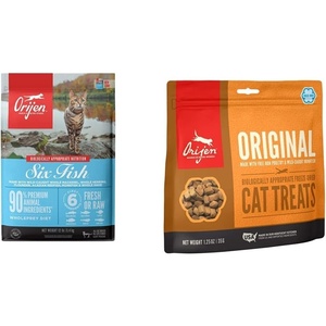 image:imageORIJEN Dry Cat Food Grain Free Premium High Protein Fresh amp Raw Animal Ingredients Six Fish 12lb Freeze Dried Cat Treats Original 125oz